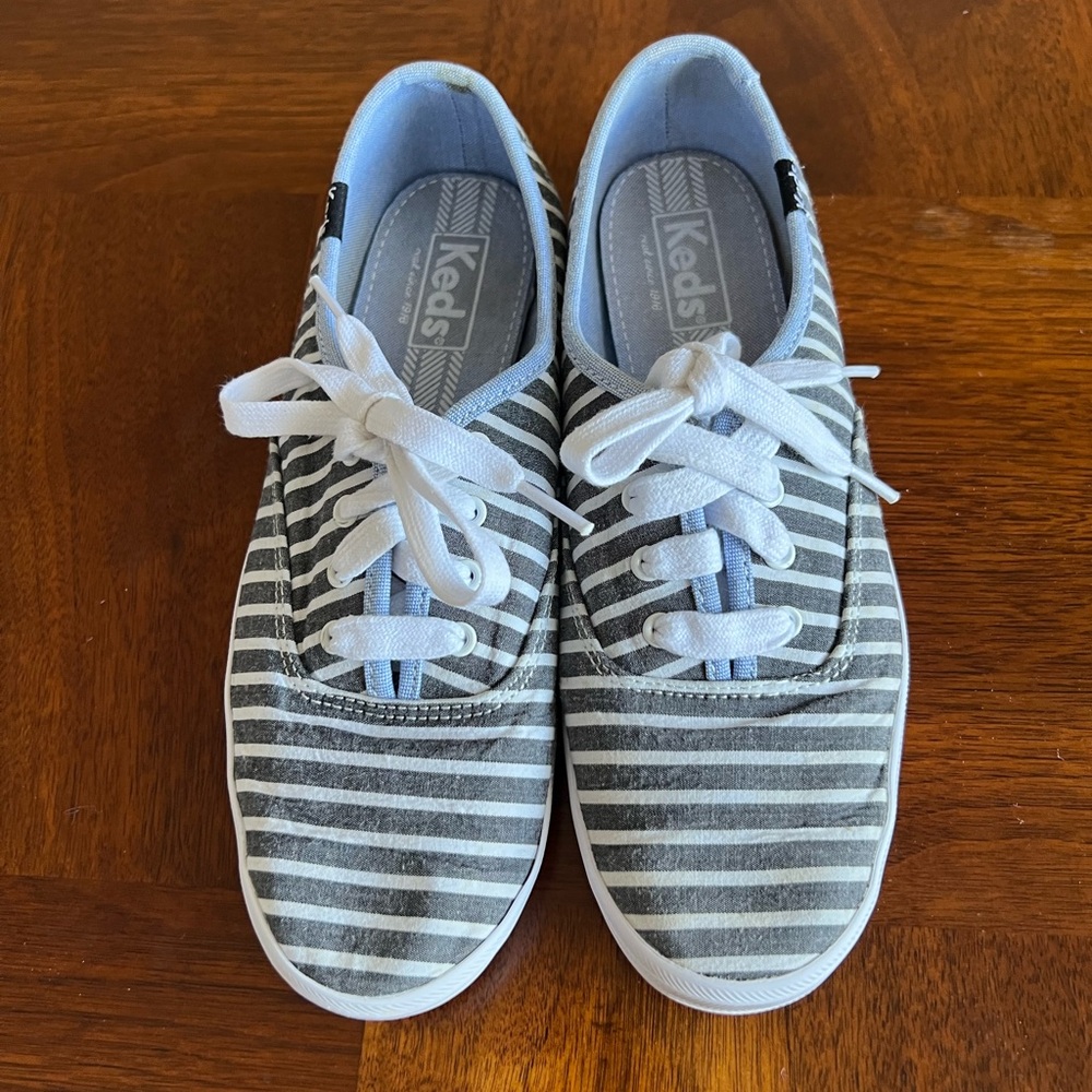 Keds Blue Gray Striped Sneakers Size 7.5